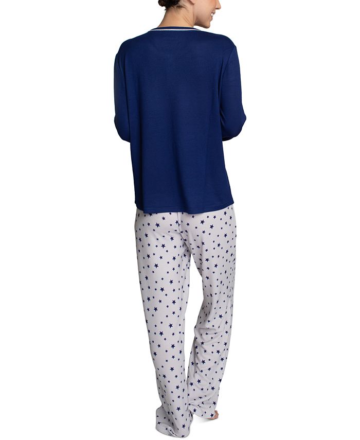 Hanes Henley Top & Printed Pants Pajama Set - Macy's