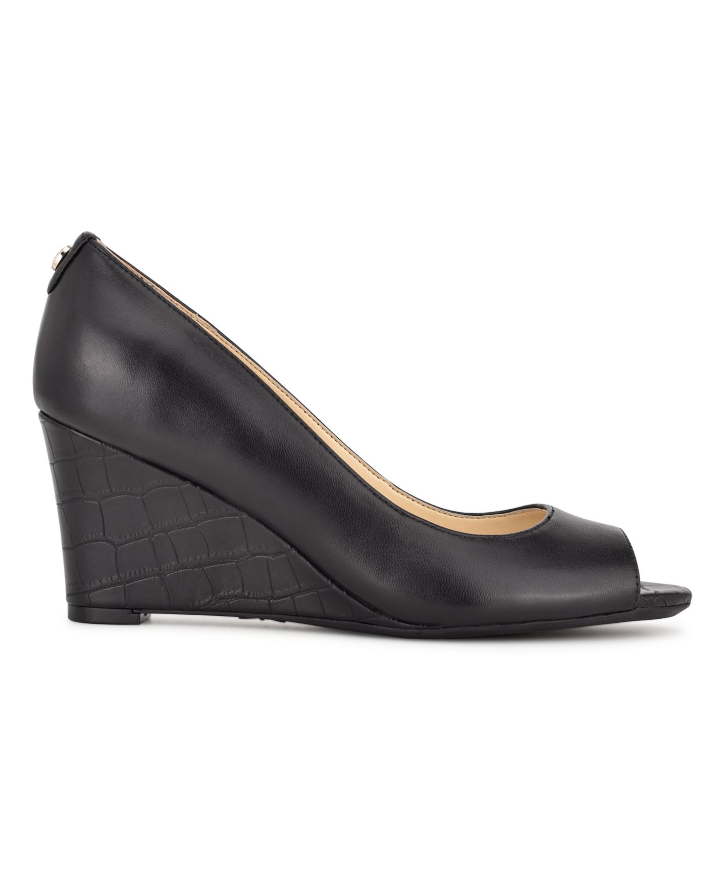 Женские босоножки на танкетке Nine West Cape 9x9 с открытым носком, цвет: Чёрный кожаный — фото 2