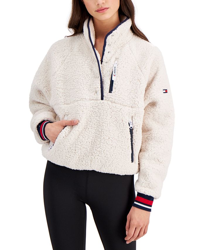 Tommy Hilfiger Mock-Neck Faux-Sherpa Pullover Jacket - Macy's