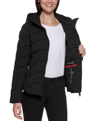 hooded stretch packable down puffer coat