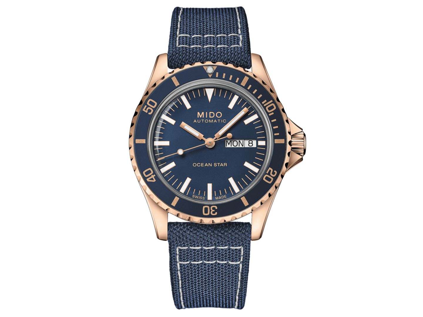 Мужские часы Mido Swiss Automatic Ocean Star Tribute с синим тканевым ремешком, 41 мм — фото 1