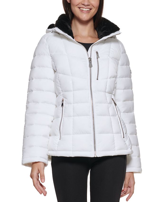Calvin Klein Women's Faux-Fur-Trim Hooded Puffer Coat, Created for Macy's & Reviews - Coats & Jackets Women - Macy's