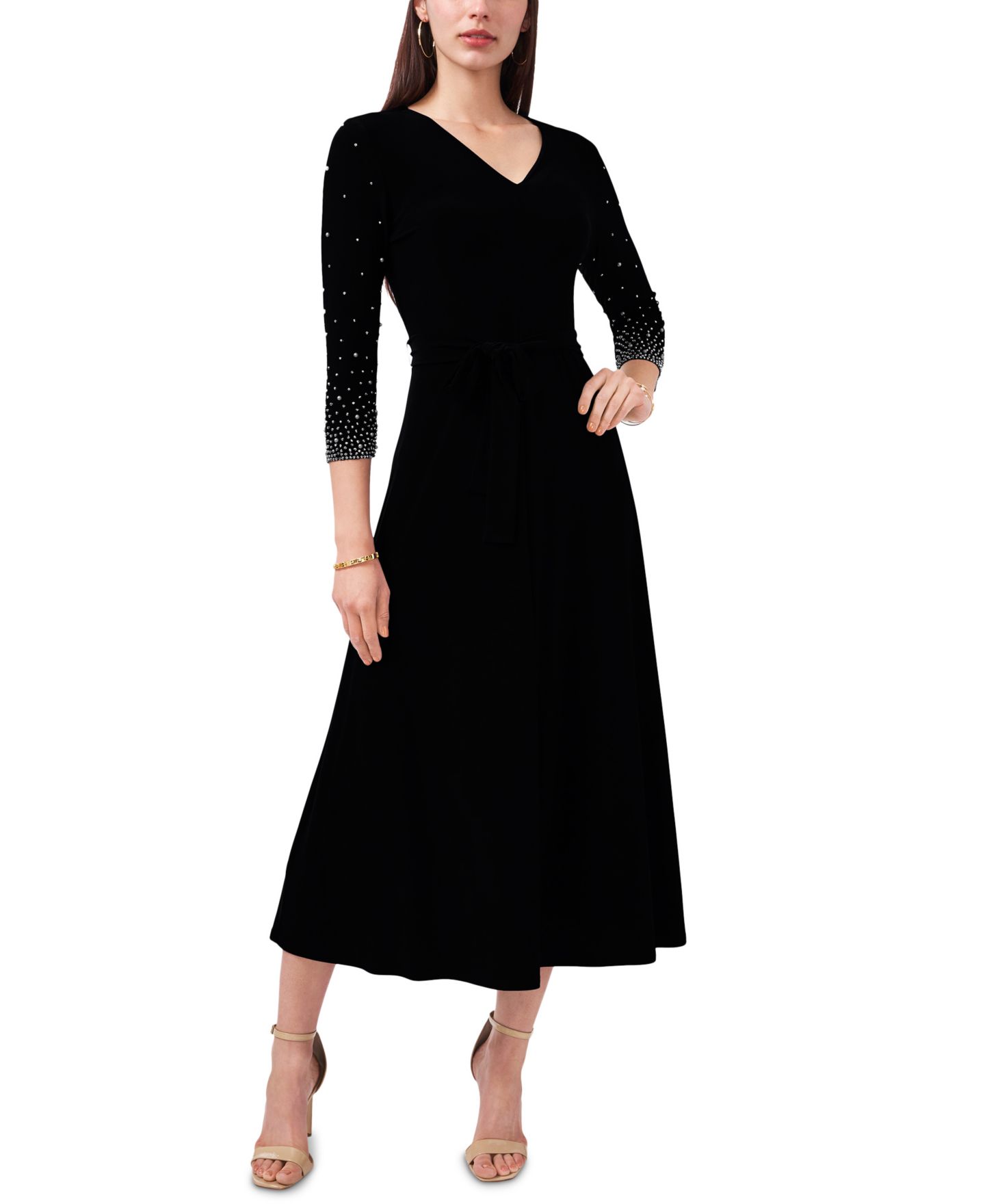 Женское платье MSK V-Neck Beaded Midi, цвет: Чёрный — фото 1