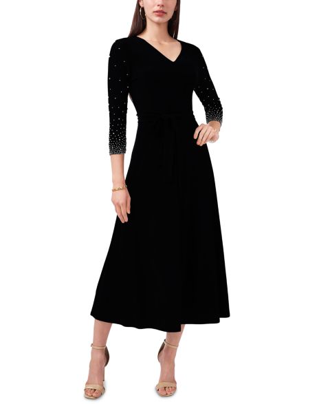 Женское платье MSK V-Neck Beaded Midi, цвет: Чёрный