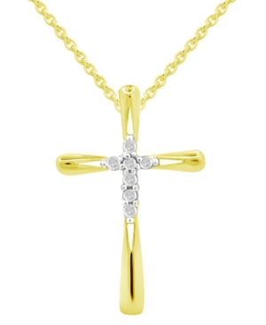 MACY'S DIAMOND CROSS 18" PENDANT NECKLACE (1/10 CT. T.W.) IN 14K GOLD-PLATED STERLING SILVER