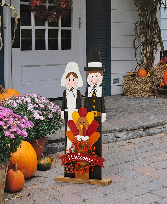Glitzhome Thanksgiving Pilgrim Couple Porch Decor, 36