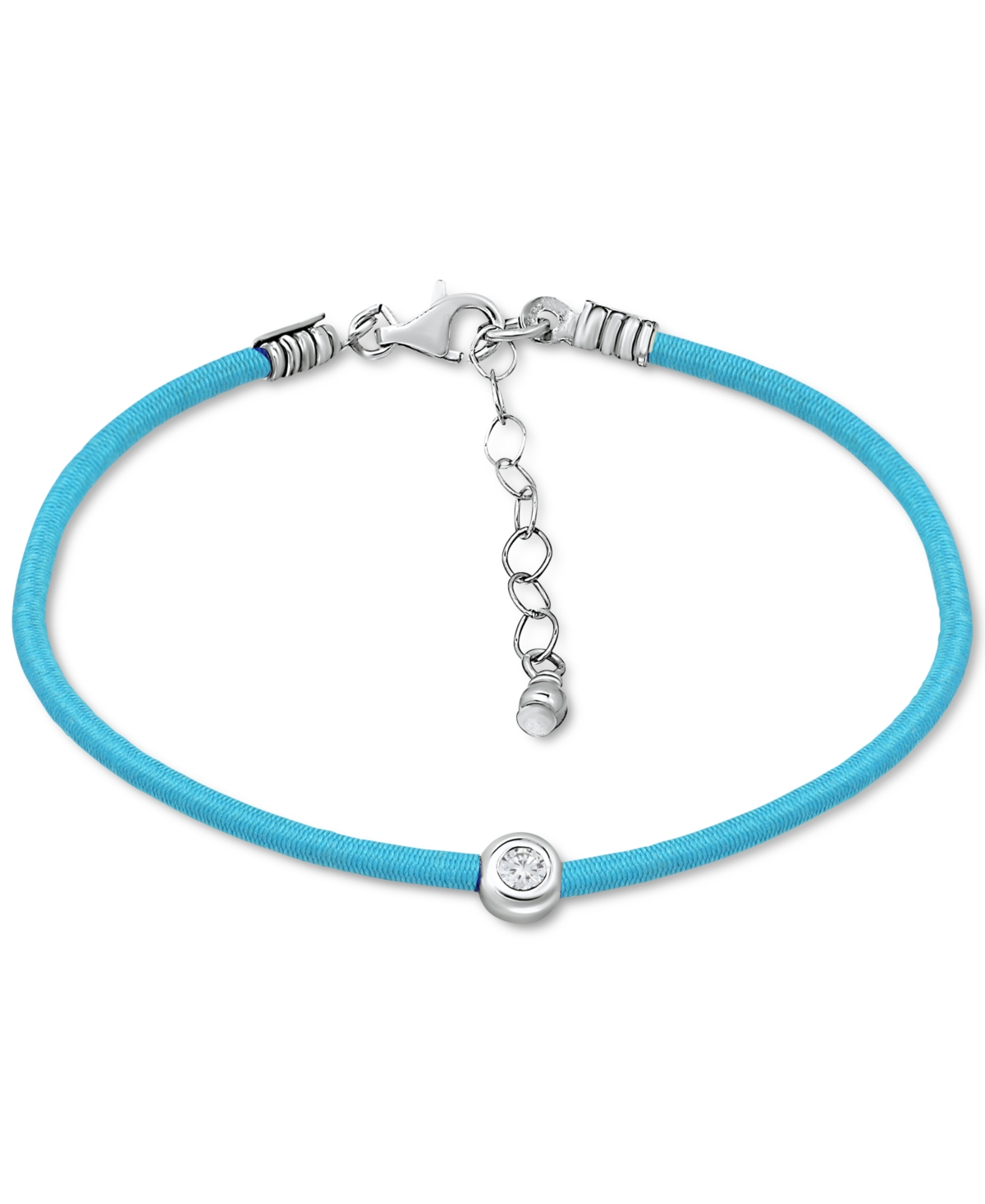 Cubic Zirconia Bezel Cord Ankle Bracelet in Sterling Silver, Created for Macys - White