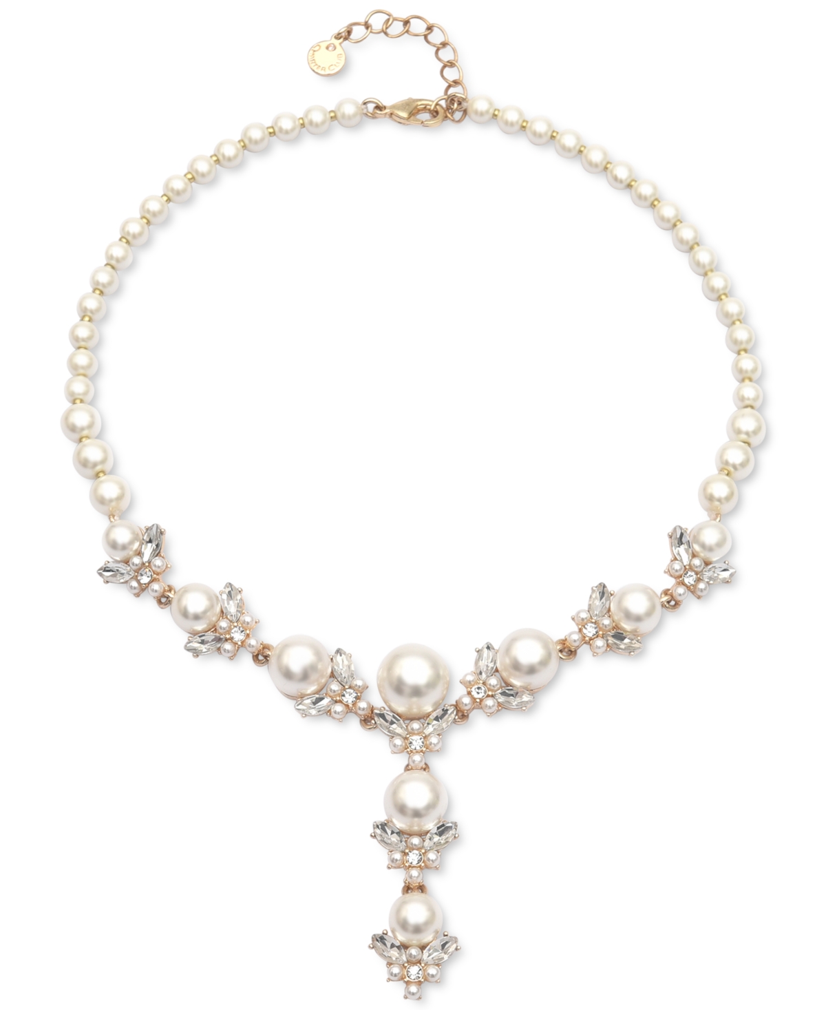 Charter Club Gold-Tone Crystal & Imitation Pearl Lariat Necklace, 17