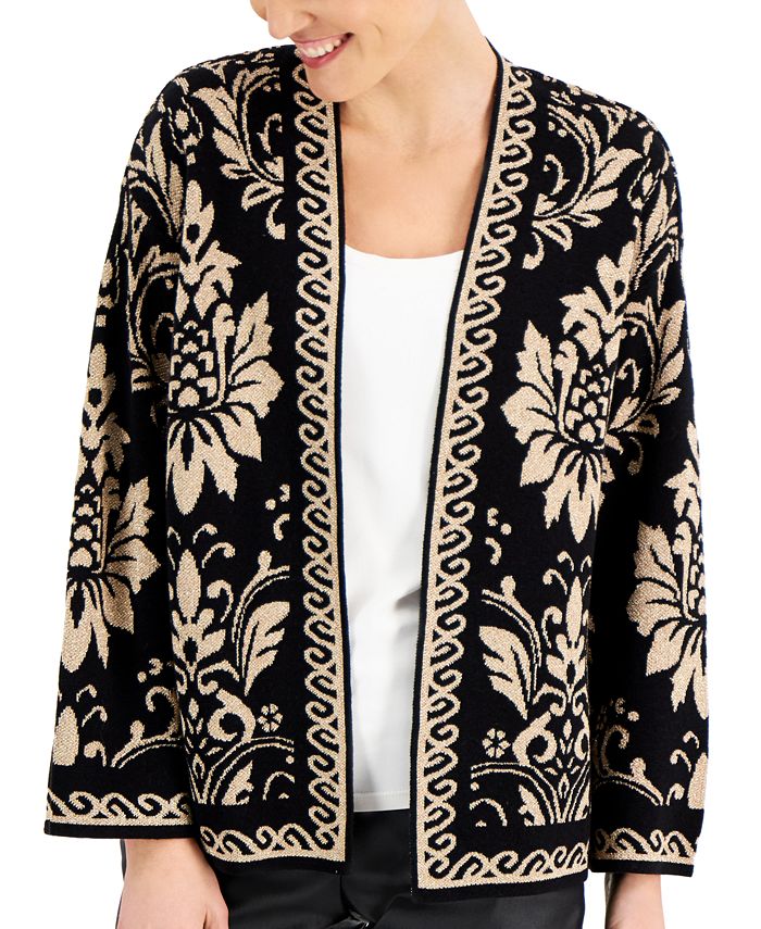 JM Collection Metallic Jacquard Open Cardigan, Created for Macy's - Macy's