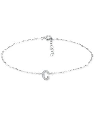 Cubic Zirconia Initial Ankle Bracelet in Sterling Silver