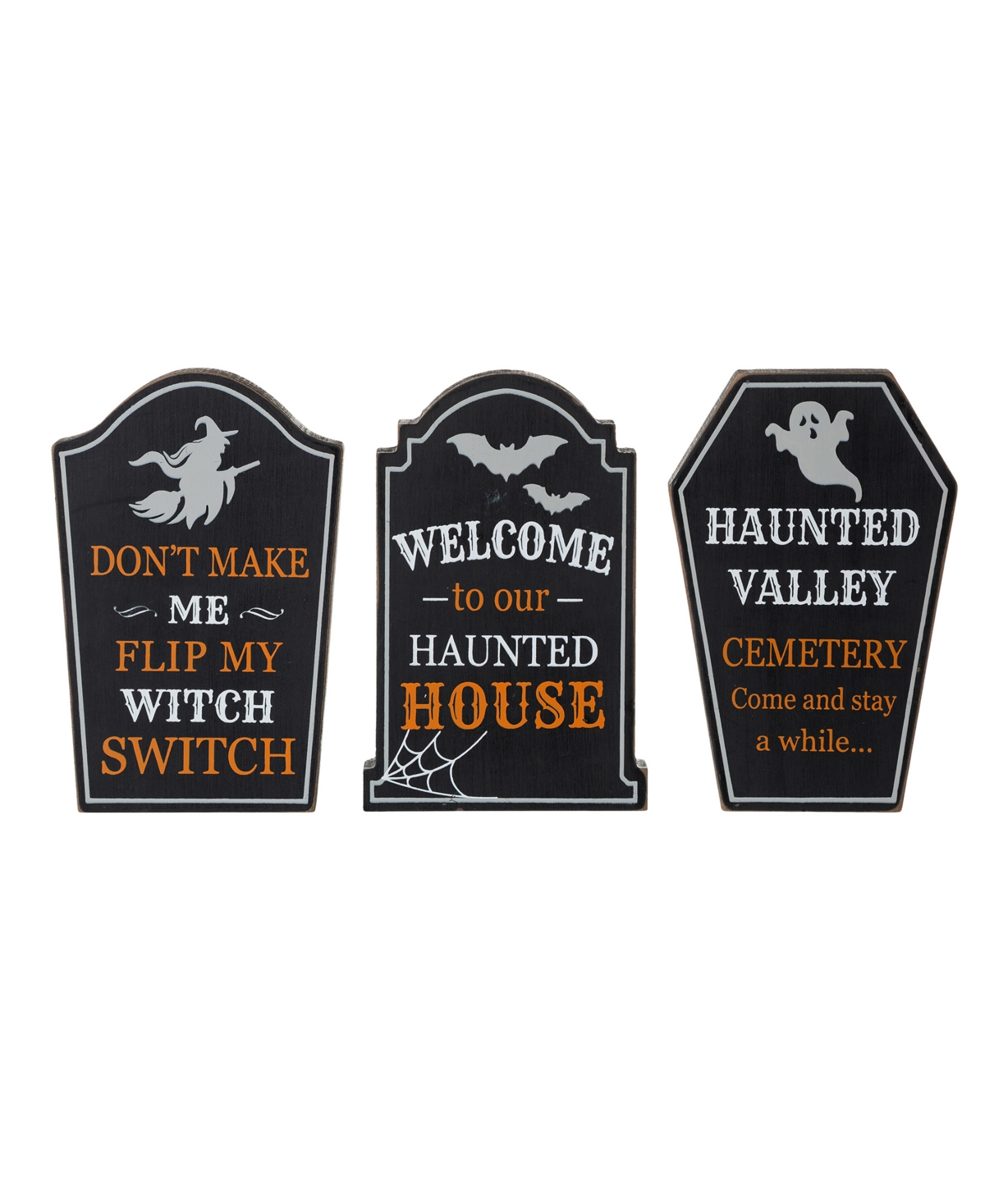 Glitzhome H Halloween Wooden Tombstone Table Sign, Set of 3