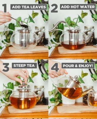 Joliette Hand Blown Glass Teapot with Stainless Steel Infuser, 42 fl oz Capacity