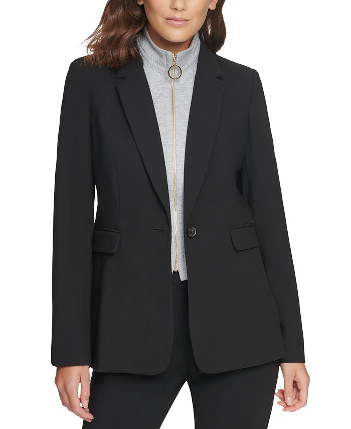 DKNY One-Button Mock-Neck Zip-Front 2-in-1 Detachable Sweater Blazer ...
