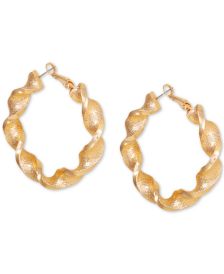 Gold-Tone Medium Hammered Twist Hoop Earrings, 2"