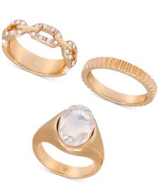 Gold-Tone 3-Pc. Set Crystal & Textured Rings