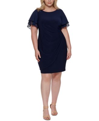 Jessica Howard Plus Size Flutter-Sleeve Side-Ruched Dress & Reviews ...