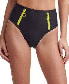 Zipper High-Waist Bikini Bottoms