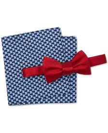 Men's Dress Herringbone Pre-Tied Bow Tie & Fox-Print Pocket Square Set  