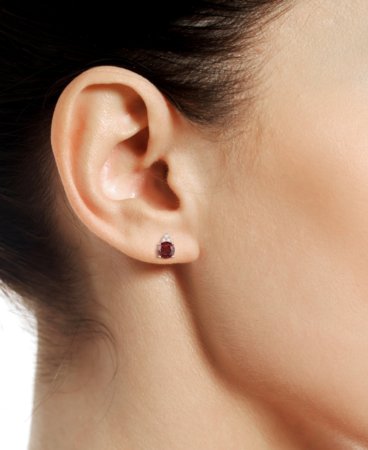 Macy's Gemstone & Diamond Accent Stud Earrings In Garnet With 14k Rose Gold