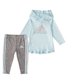 Baby Girls Melange Hooded Top and 3-Stripes Tights, 2 Piece Set