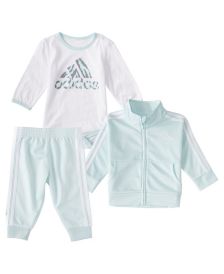 Baby Girls Zip Front Tricot Jacket, Long Sleeve Bodysuit and Joggers, 3 Piece Set