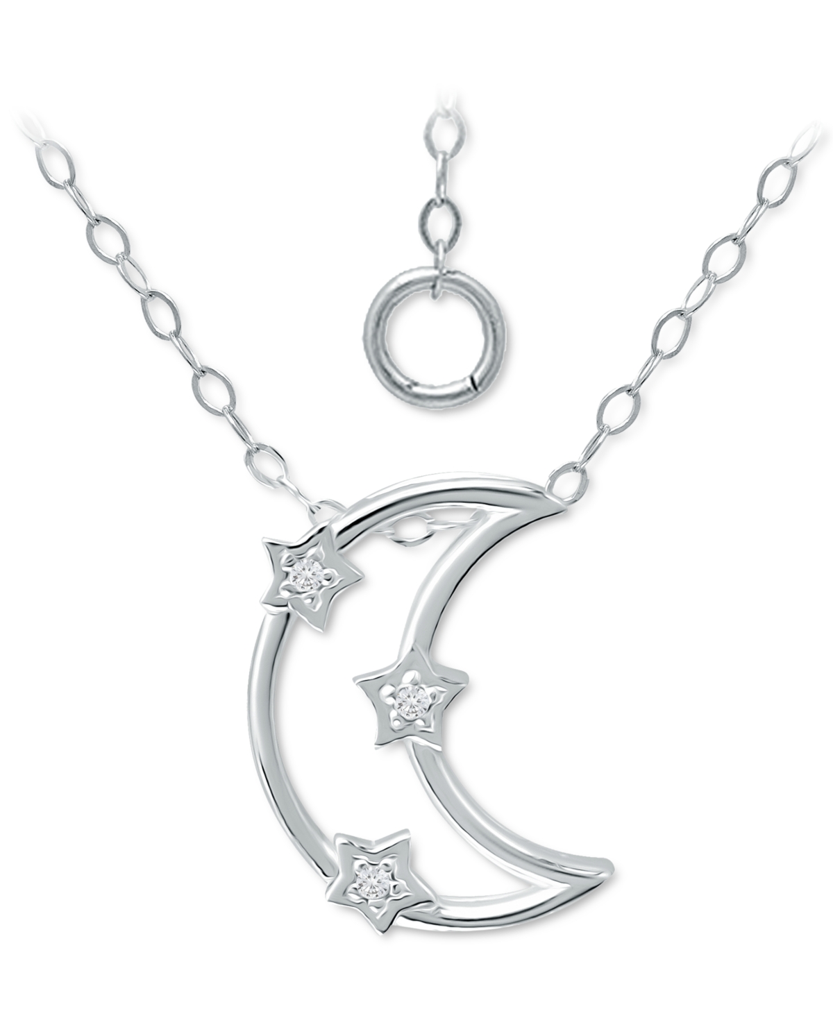 Cubic Zirconia Open Crescent Moon Pendant Necklace, 16" + 2" extender, Created for Macy's - Sterling Silver