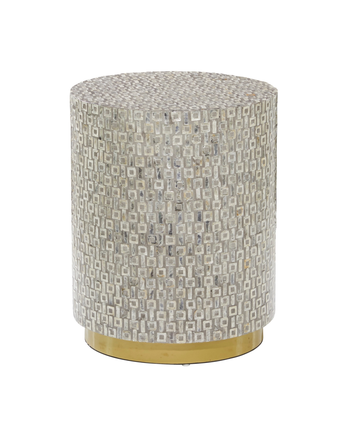 Shop Rosemary Lane Mother Of Pearl Drum Accent Table With Linear Mosaic Pattern And Gold Base In Gray