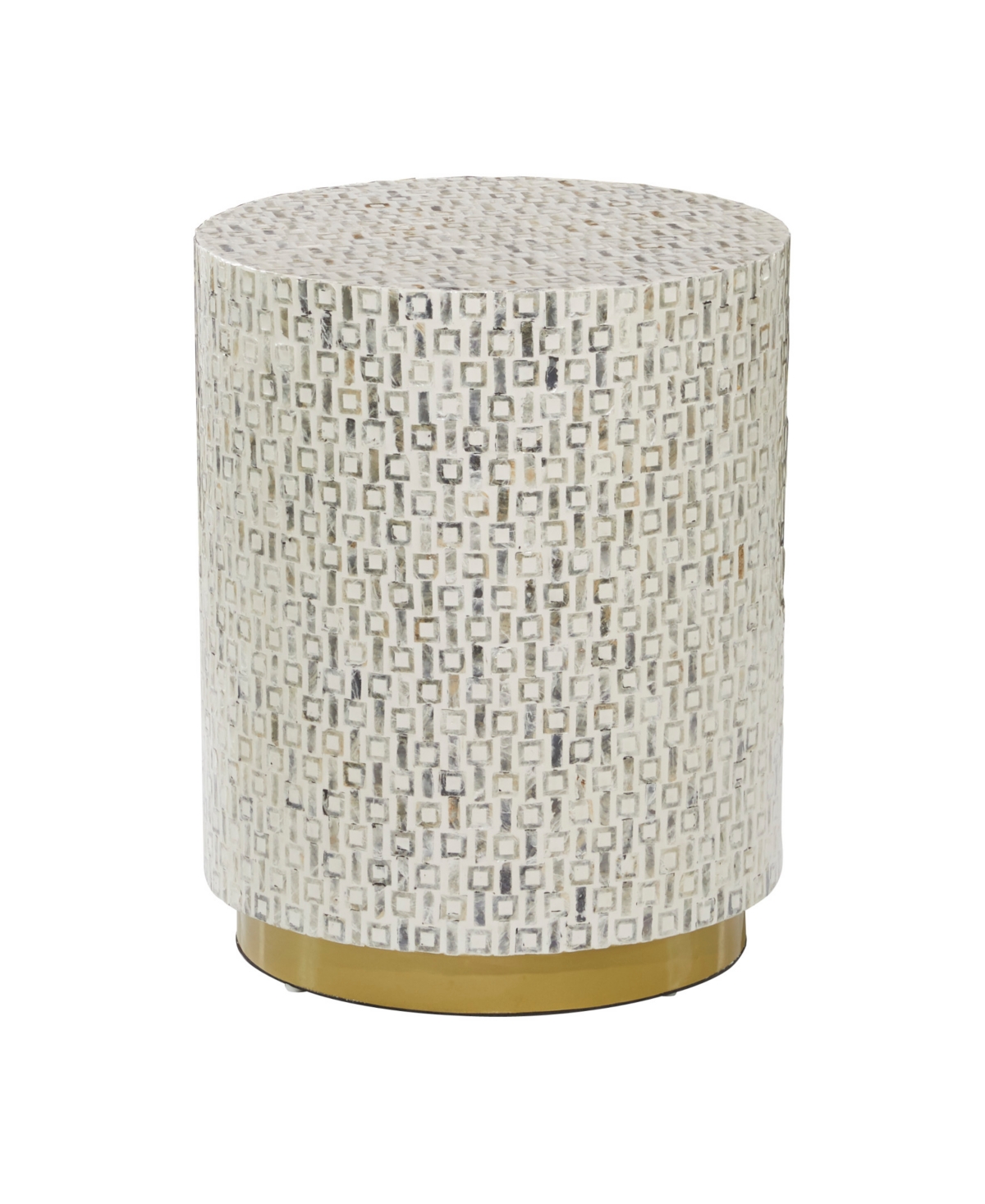Shop Rosemary Lane Mother Of Pearl Drum Accent Table With Linear Mosaic Pattern And Gold Base In White
