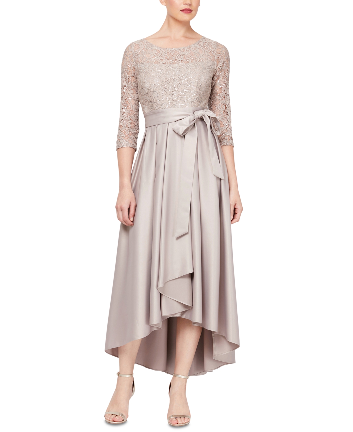 Alex Evenings Sequined-Bodice High-Low Gown