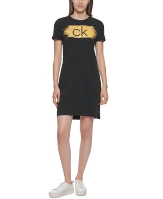 Calvin Klein - Cotton Metallic Glitter-Logo Sheath Dress