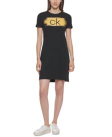 Cotton Metallic Glitter-Logo Sheath Dress