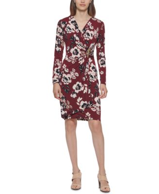 Calvin Klein - Petite Printed Faux-Wrap Dress
