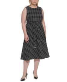 Plus Size Printed Belted A-Line Dress