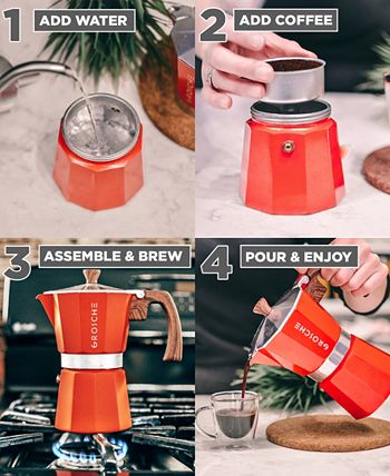 Grosche Milano Stovetop Espresso Maker, 3 Cup Moka Pot Bundle - White