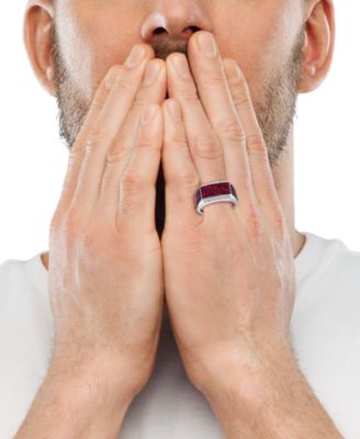 EFFY&reg; Men's Ruby (2-1/2 ct. t.w.) & Diamond (1/10 ct. t.w.) Ring in Sterling Silver