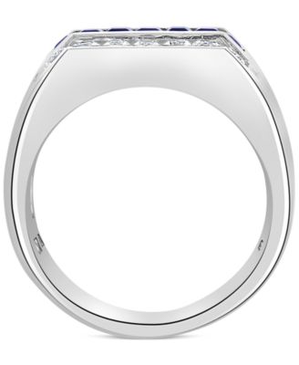 EFFY&reg; Men's Blue Sapphire (7/8 ct. t.w.) & White Sapphire (1-1/4 ct. t.w.) Ring in Sterling Silver