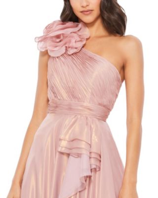 Mac Duggal Women's Iridescent One Shoulder Rosette Ball Gown