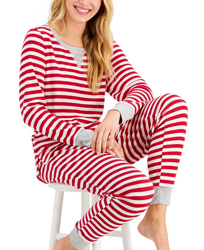 Family Pajamas Matching Women's Striped WaffleKnit Family Pajama Set