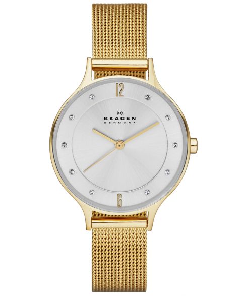 Женские часы Skagen Anita Gold-Tone Stainless Steel Mesh Bracelet Watch 30mm SKW2150