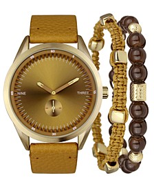 Men's Mustard Strap Watch 43mm & Bracelet Set, Created for Macy's