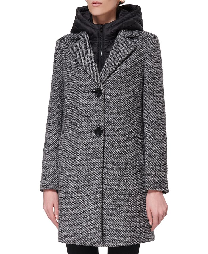 Sam Edelman Tweed Bibbed Hooded Coat - Macy's