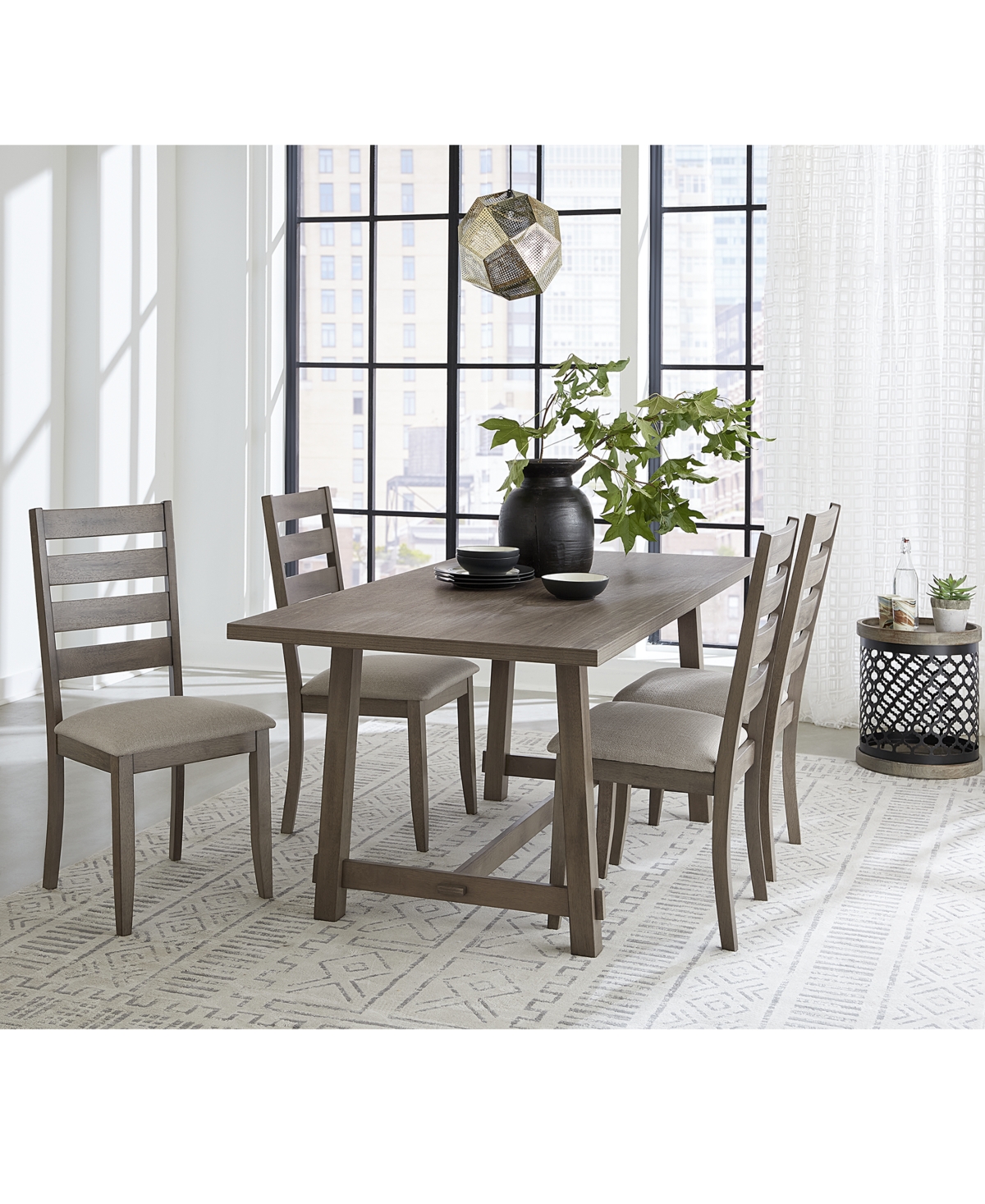 Macy's Max Meadows 5pc Trestle Dining Set ( Table + 4 Side Chairs) In