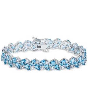 MACY'S SWISS BLUE TOPAZ (20 CT. T.W.) & WHITE TOPAZ (5-1/3 CT. T.W.) CLUSTER BRACELET IN STERLING SILVER