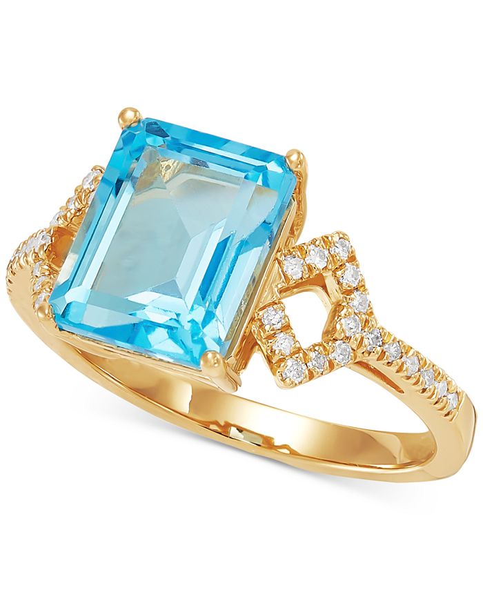 Macy's - Swiss Blue Topaz (4 ct. t.w.) & Diamond (1/6 ct. t.w.) Ring in 14k Gold-Plated Sterling Silver