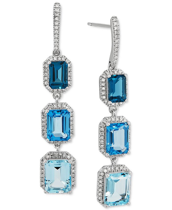 Macy's - Multi-Blue Topaz (7-1/2 ct. t.w.) & Diamond (1/2 ct. t.w.) Drop Earrings in Sterling Silver