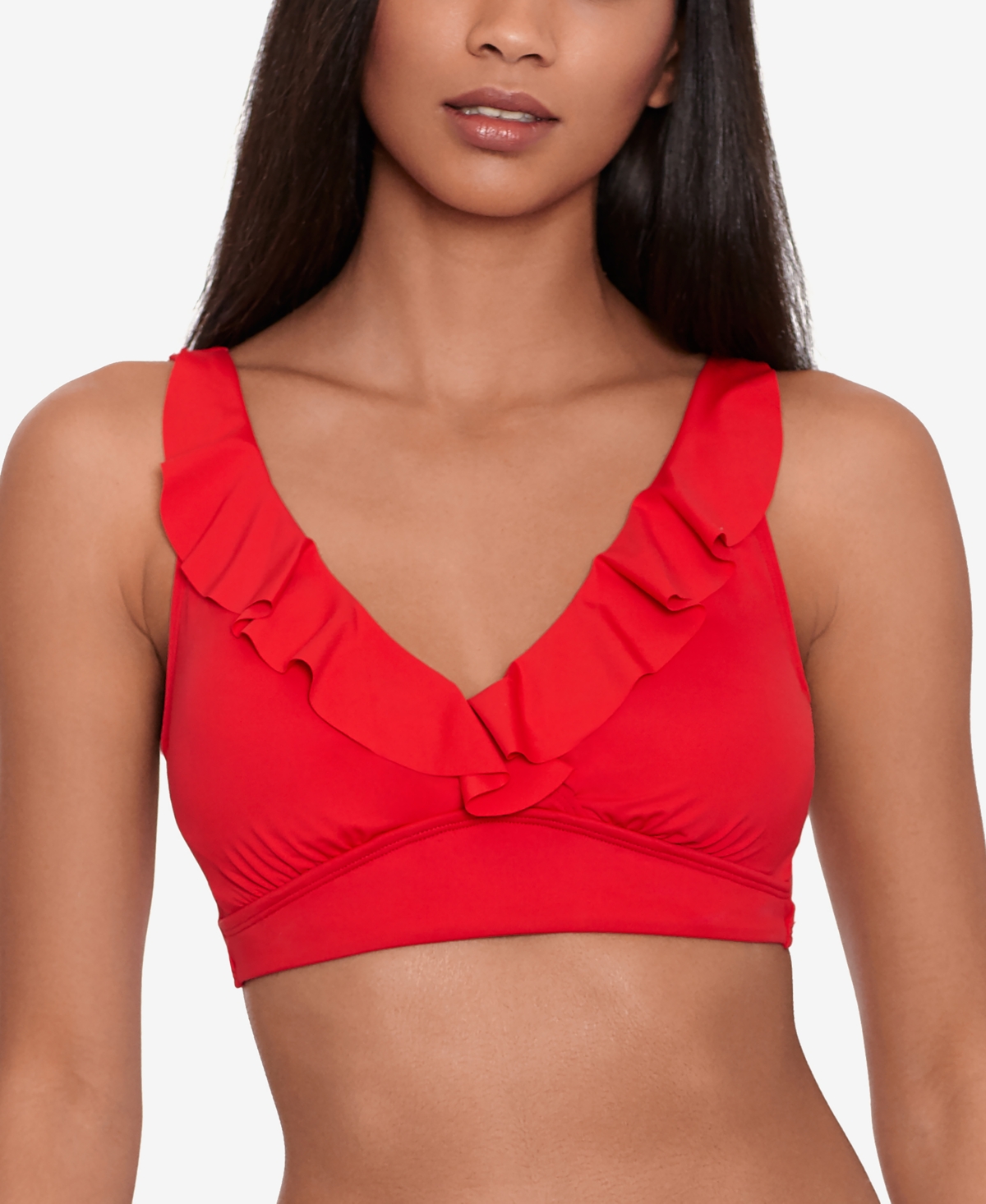 Lauren Ralph Lauren Beach Club Solid Ruffle Bikini Top In Red