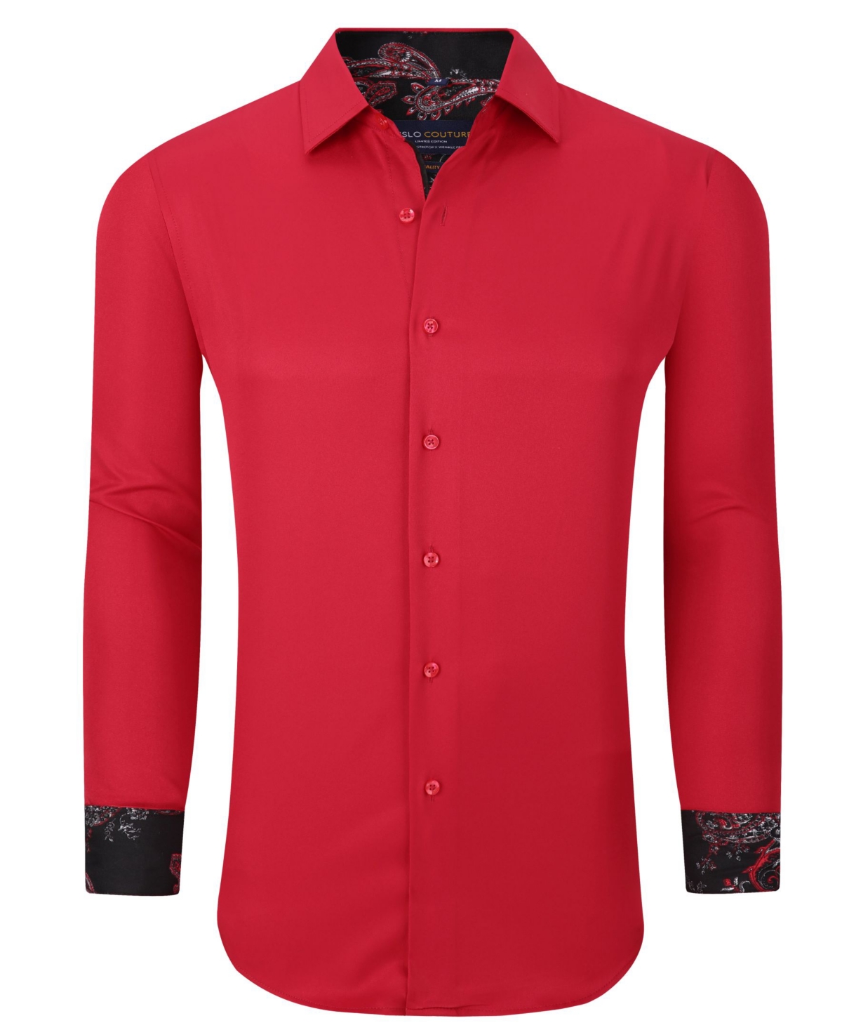 Men's Solid Slim Fit Wrinkle Free Stretch Dress Shirt - Red