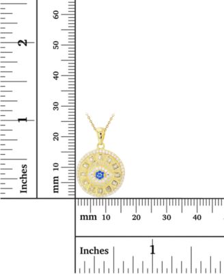 Cubic Zirconia & Lab-Grown Blue Spinel (1/20 ct. t.w.) Evil Eye Disc 18" Pendant Necklace in 14k Gold-Plated Sterling Silver
