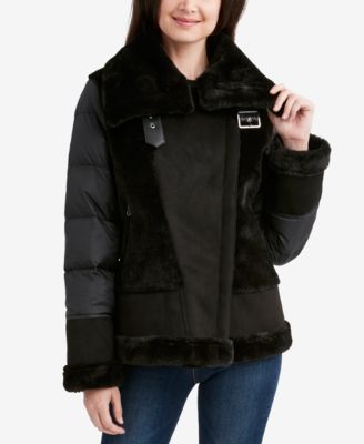 tahari faux shearling puffer jacket