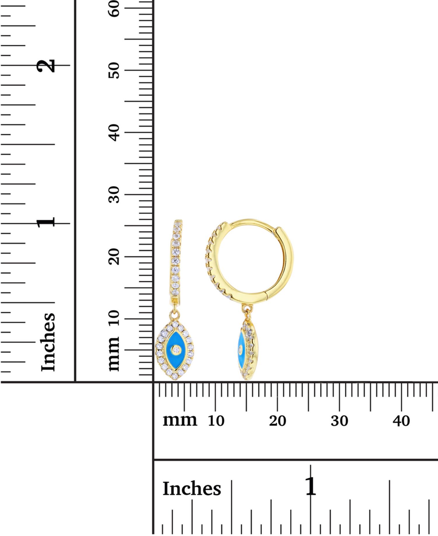 Cubic Zirconia & Blue Enamel Evil Eye Dangle Hoop Earrings in 14k Gold-Plated Sterling Silver